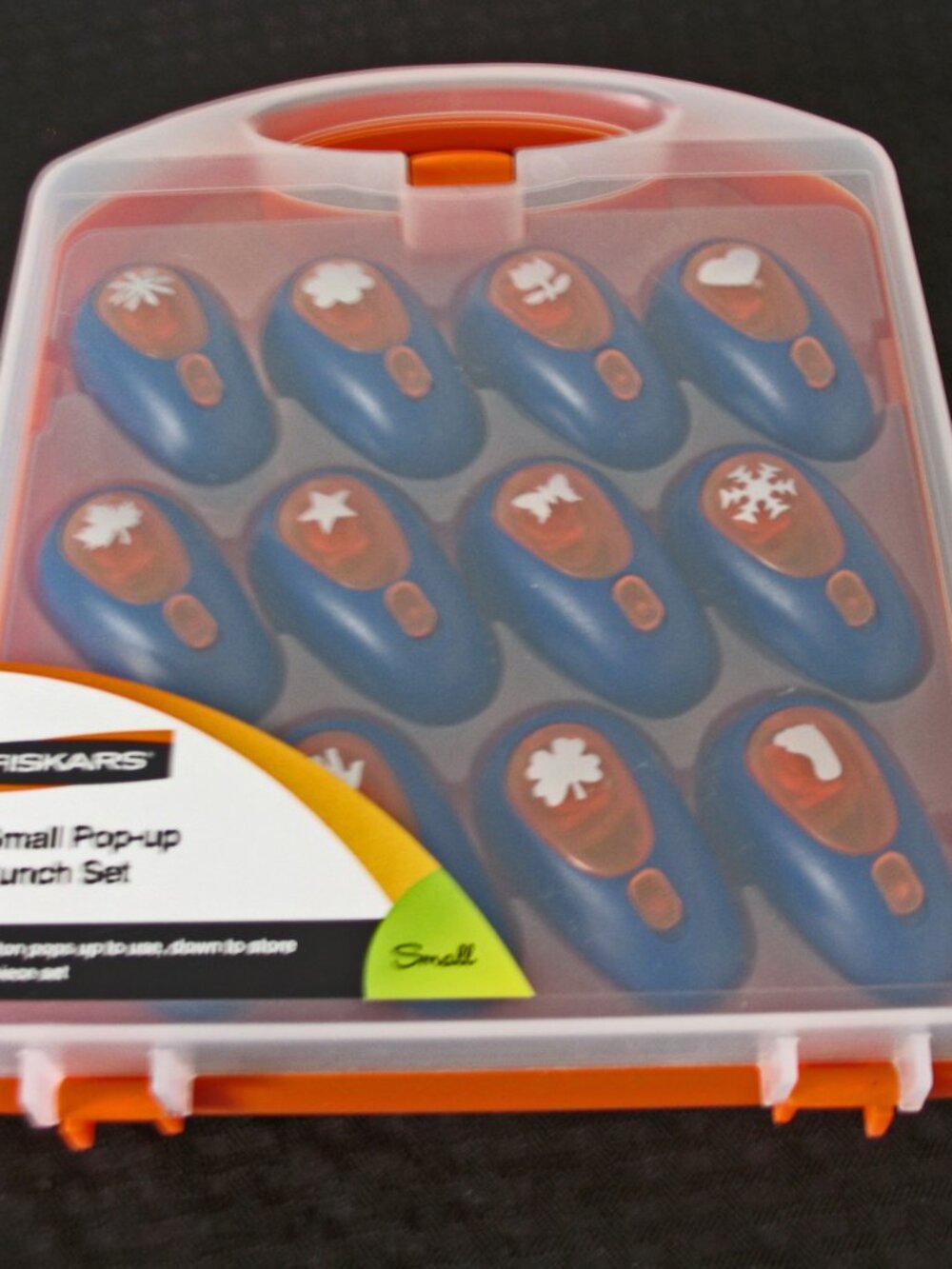 NEW VTG FISKARS Small Pop-Up Punch Set of 12 with Case Scrapbooking Vintage